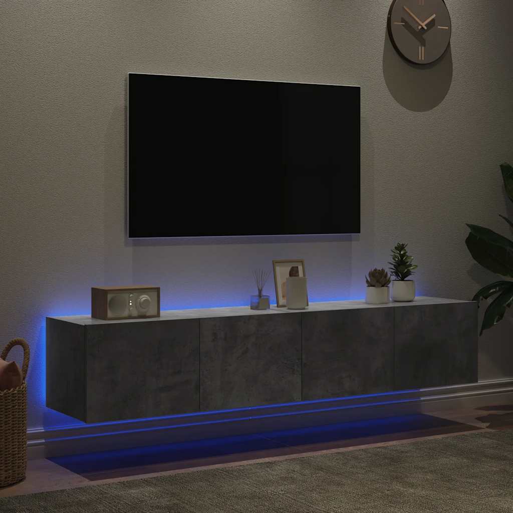 væghængte tv-borde 2 stk. med LED-lys 80x35x31 cm betongrå