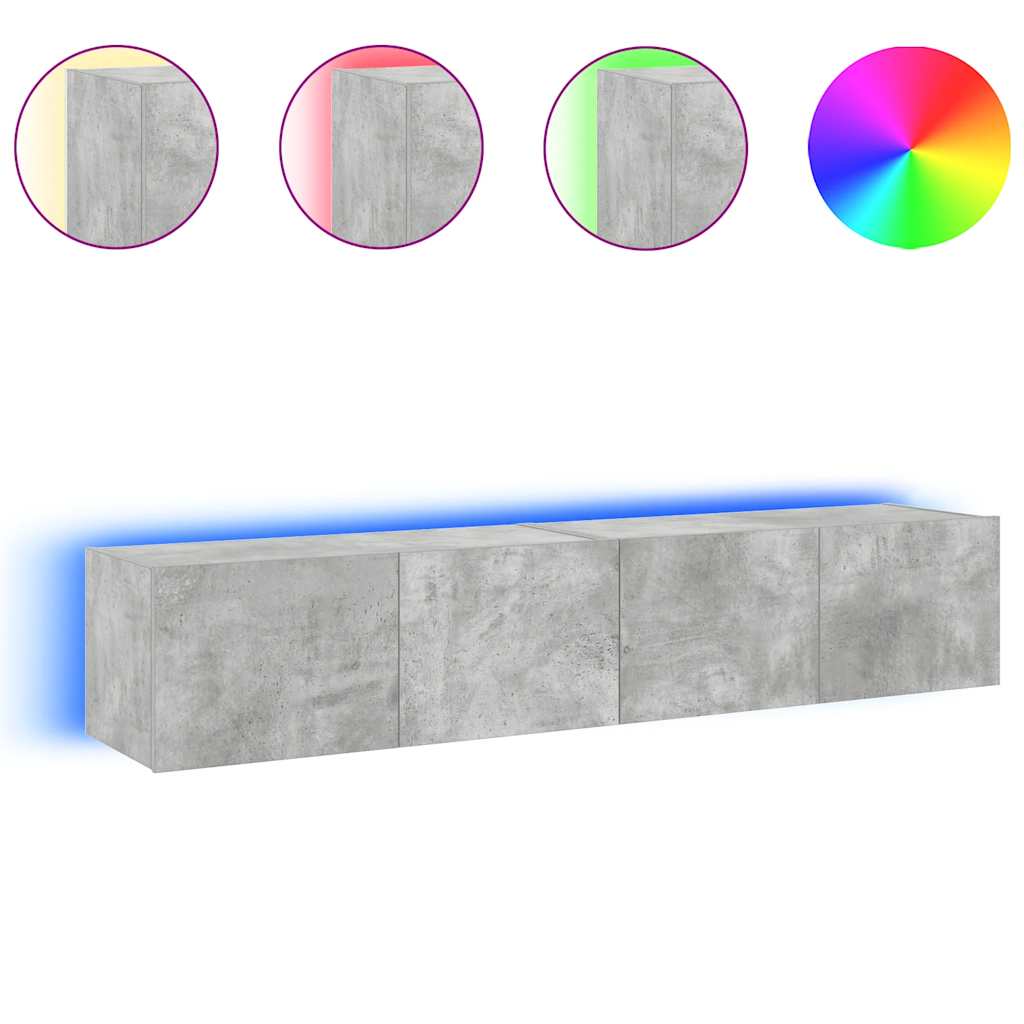 væghængte tv-borde 2 stk. med LED-lys 80x35x31 cm betongrå