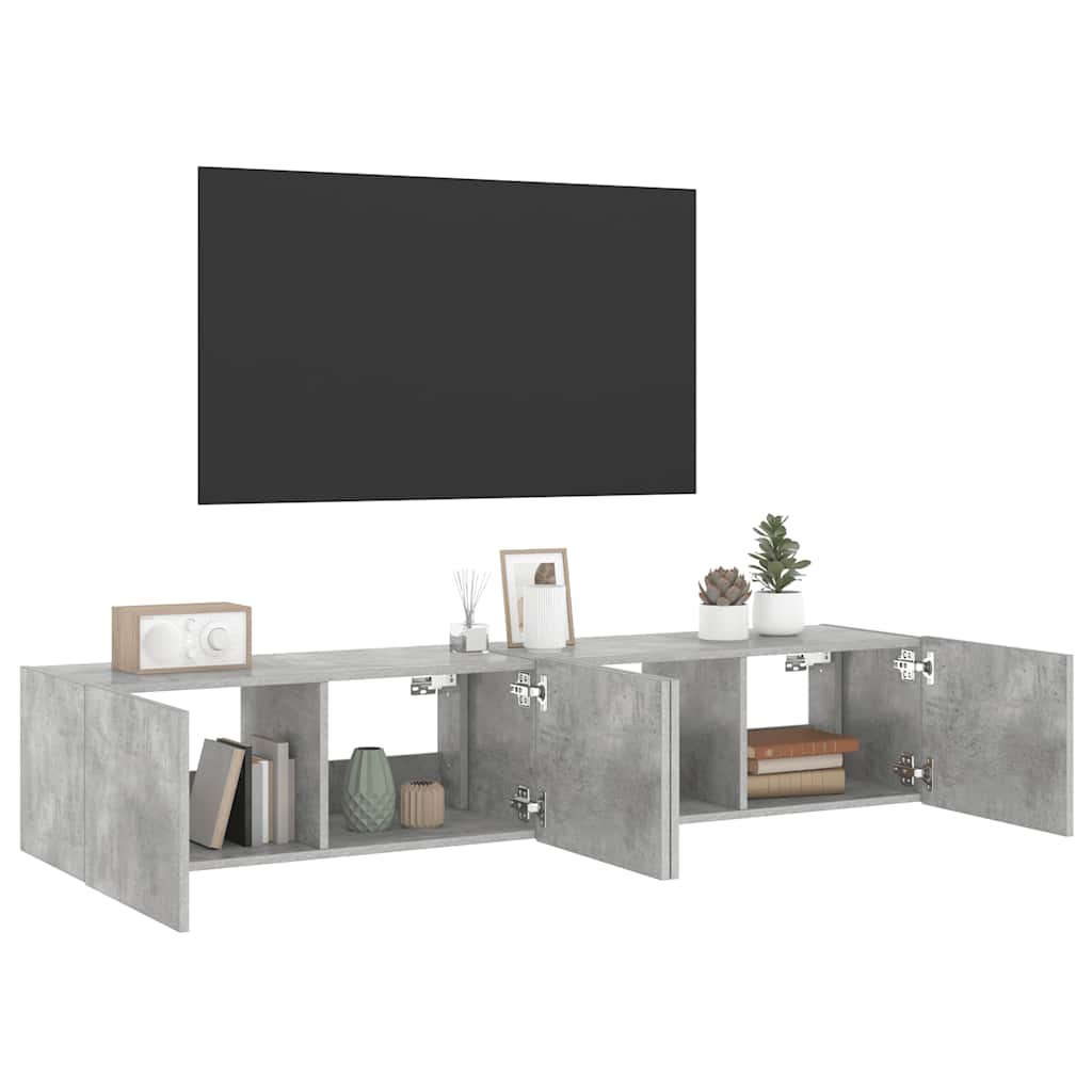 væghængte tv-borde 2 stk. med LED-lys 80x35x31 cm betongrå