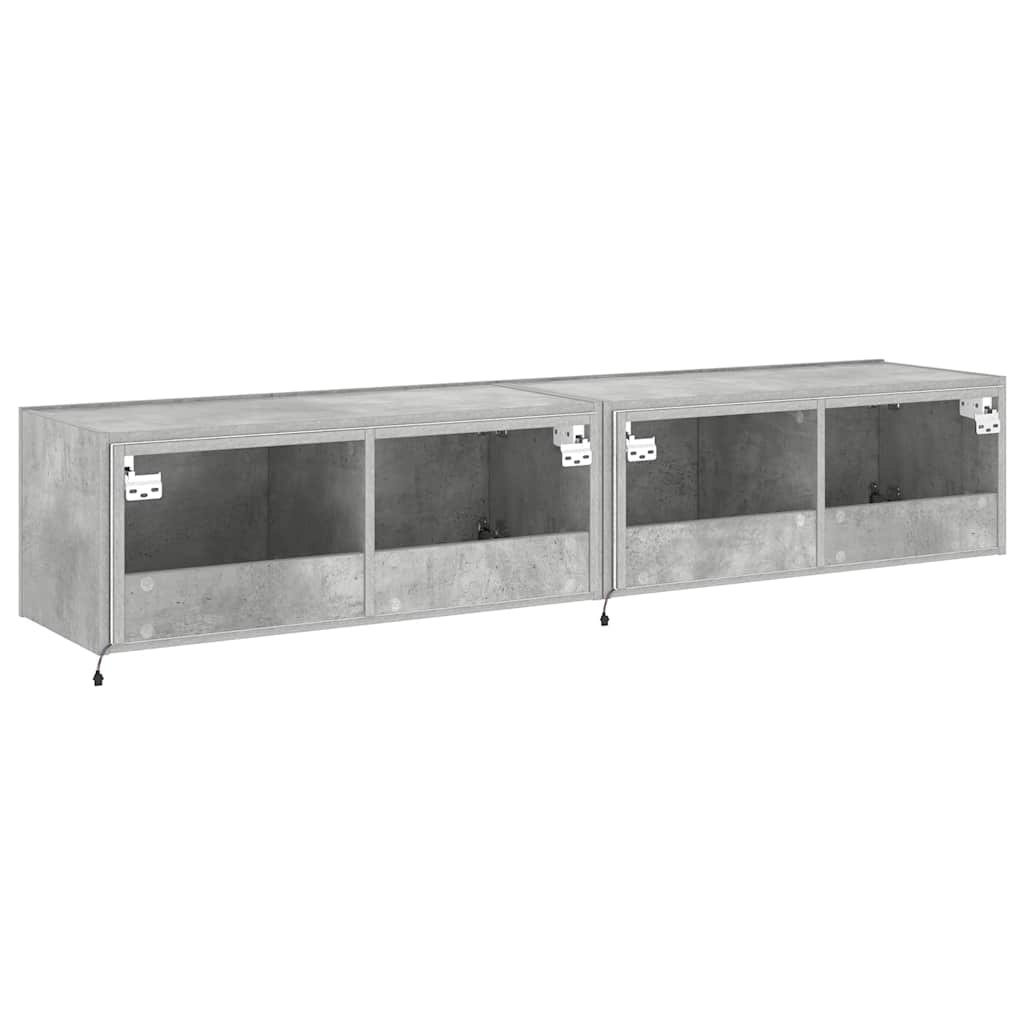 væghængte tv-borde 2 stk. med LED-lys 80x35x31 cm betongrå