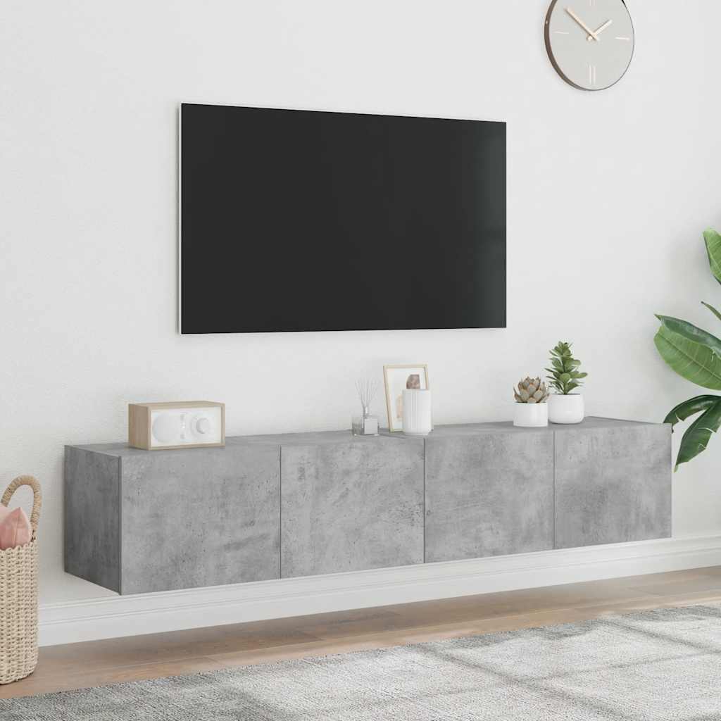 væghængte tv-borde 2 stk. med LED-lys 80x35x31 cm betongrå