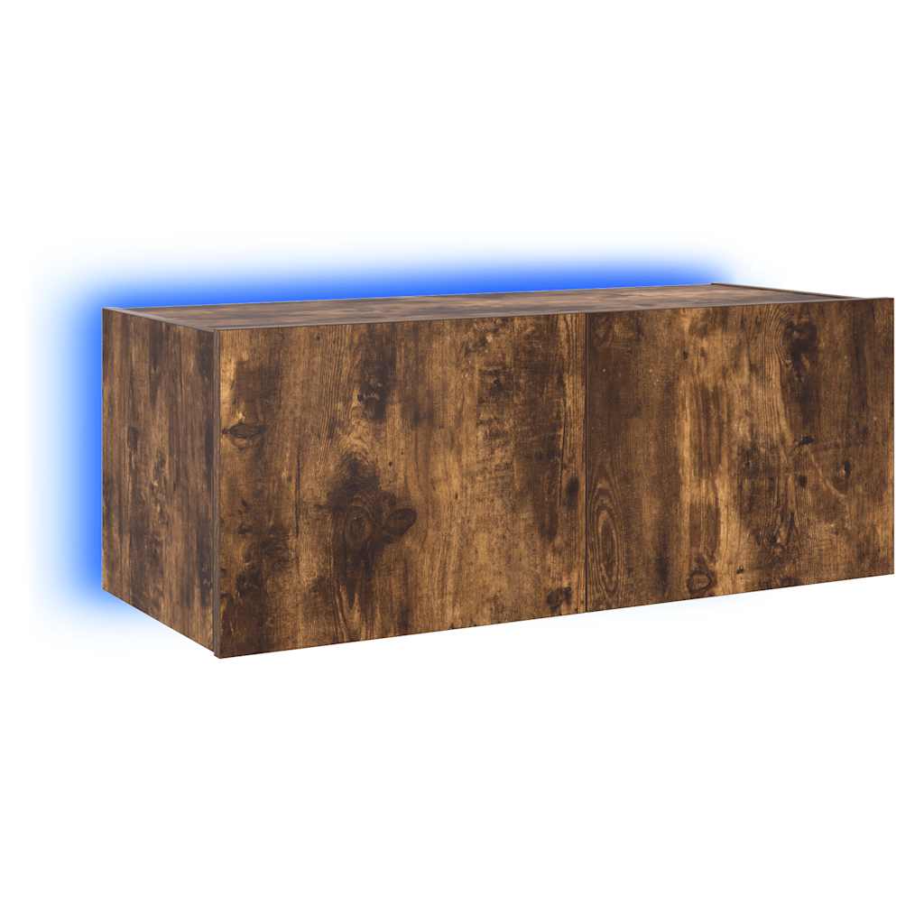væghængt tv-bord med LED-lys 80x35x31 cm røget egetræsfarve