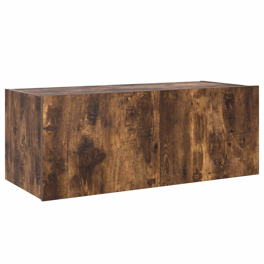 væghængt tv-bord med LED-lys 80x35x31 cm røget egetræsfarve