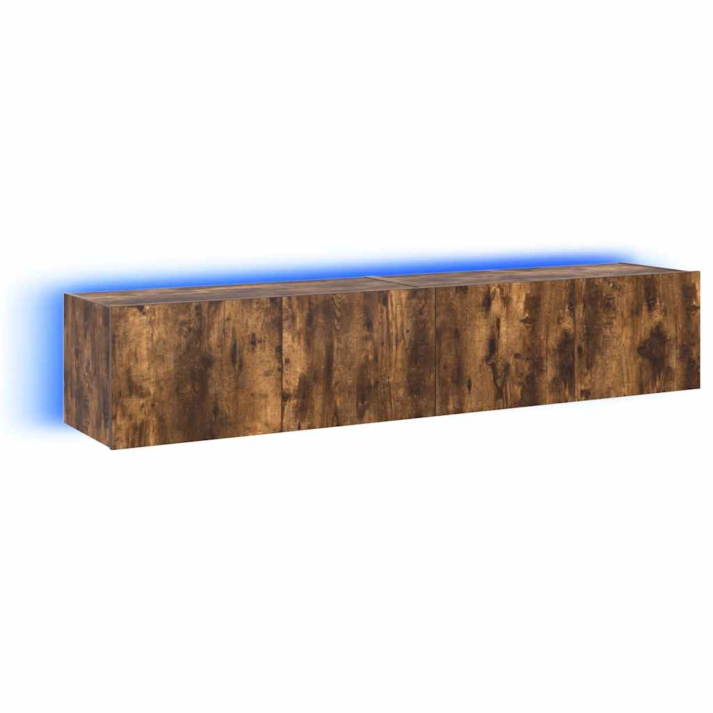 væghængte tv-borde 2 stk. med LED-lys 80x35x31 cm røget eg