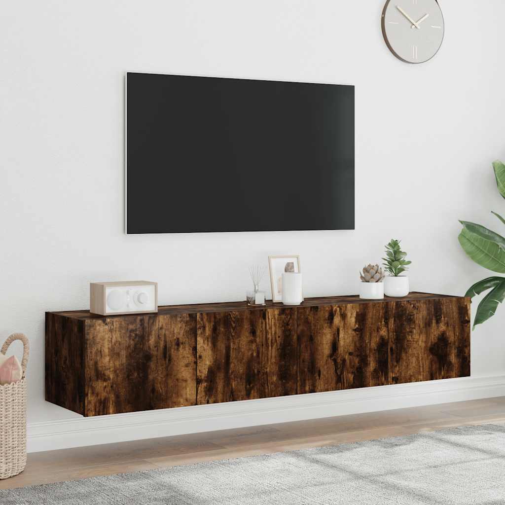 væghængte tv-borde 2 stk. med LED-lys 80x35x31 cm røget eg