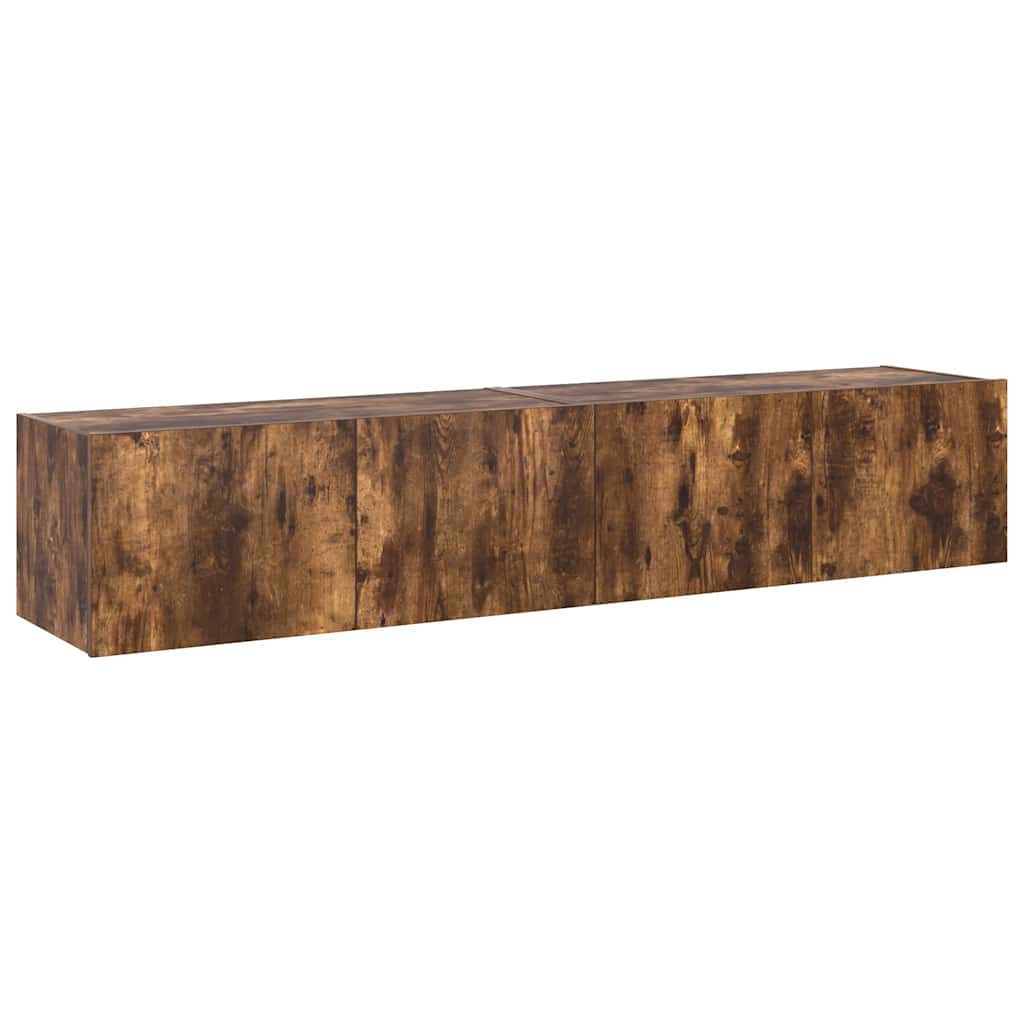 væghængte tv-borde 2 stk. med LED-lys 80x35x31 cm røget eg