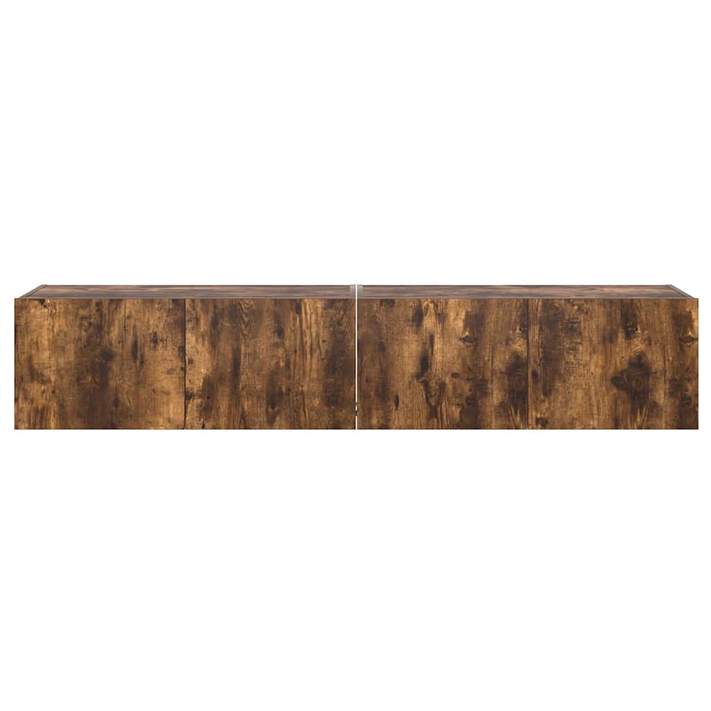 væghængte tv-borde 2 stk. med LED-lys 80x35x31 cm røget eg