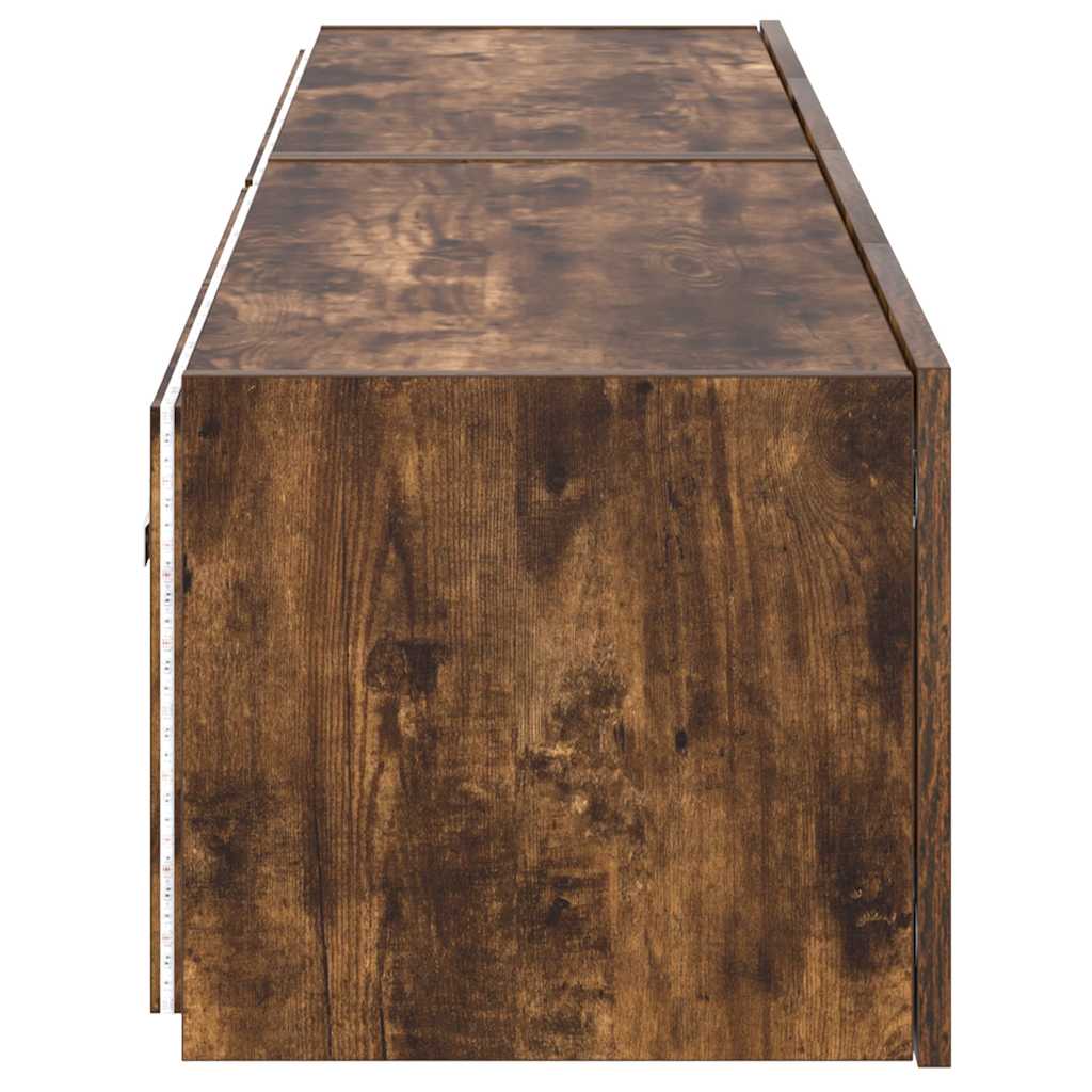væghængte tv-borde 2 stk. med LED-lys 80x35x31 cm røget eg