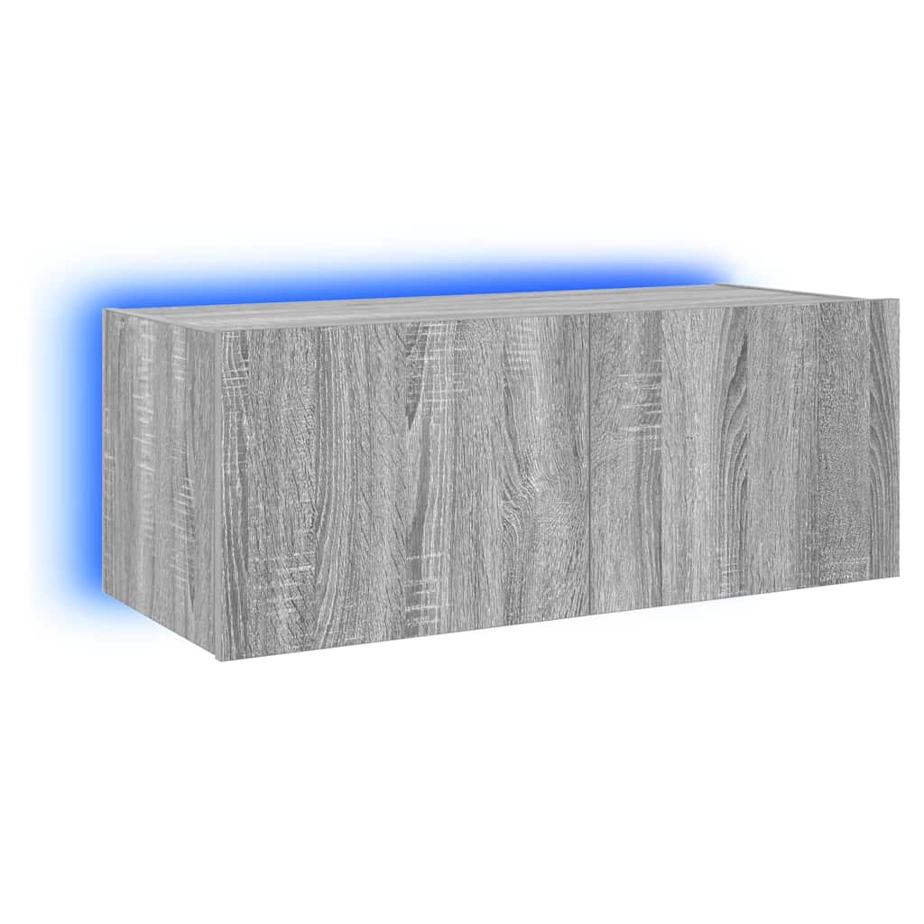 væghængt tv-bord m. LED-lys 80x35x31 cm grå sonoma-eg