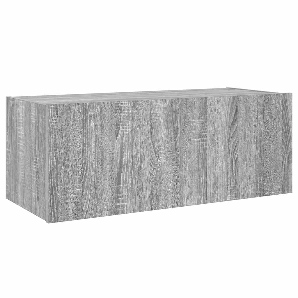 væghængt tv-bord m. LED-lys 80x35x31 cm grå sonoma-eg