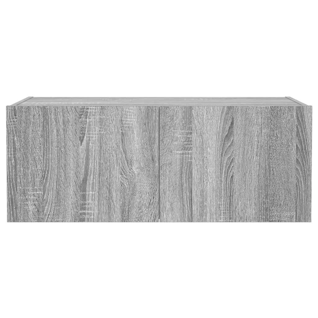 væghængt tv-bord m. LED-lys 80x35x31 cm grå sonoma-eg