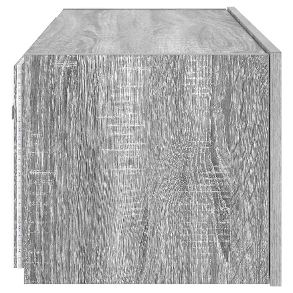 væghængt tv-bord m. LED-lys 80x35x31 cm grå sonoma-eg