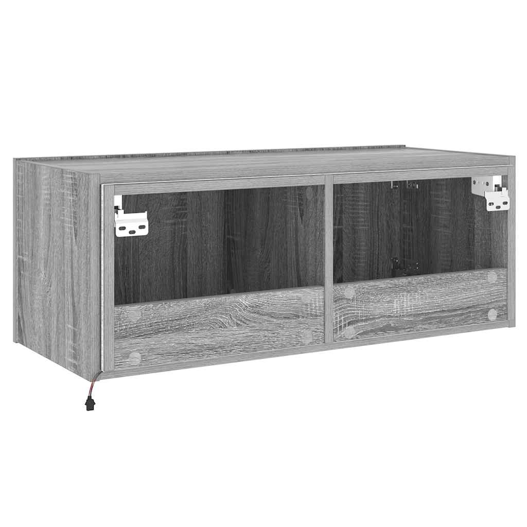 væghængt tv-bord m. LED-lys 80x35x31 cm grå sonoma-eg
