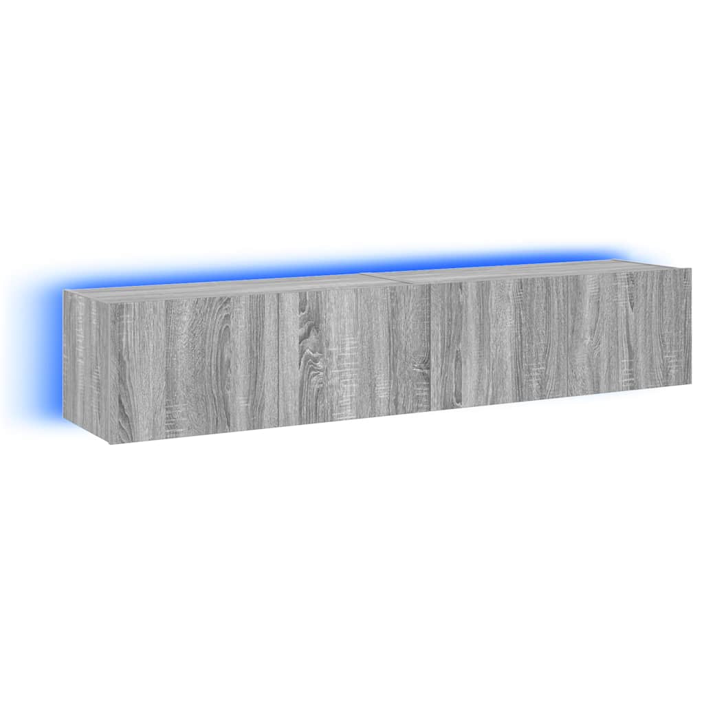 væghængte tv-borde 2 stk. med LED-lys 80x35x31 cm grå sonoma-eg