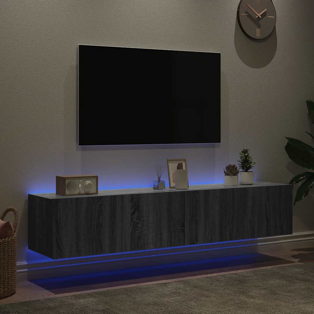 væghængte tv-borde 2 stk. med LED-lys 80x35x31 cm grå sonoma-eg