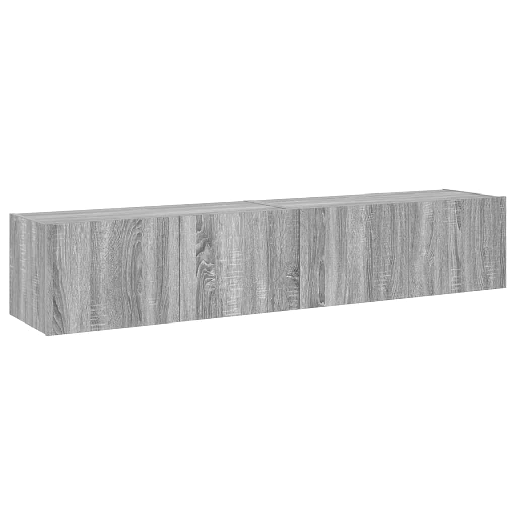 væghængte tv-borde 2 stk. med LED-lys 80x35x31 cm grå sonoma-eg