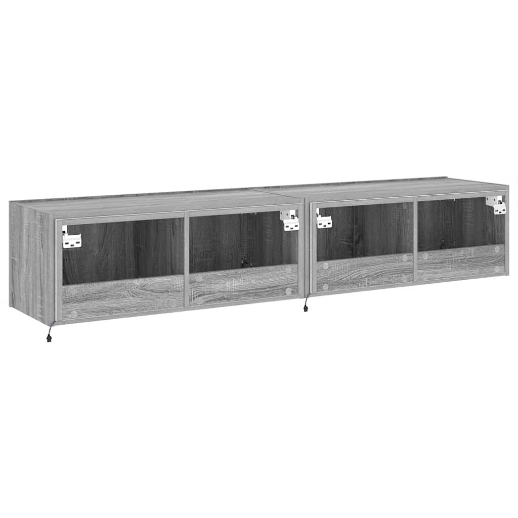 væghængte tv-borde 2 stk. med LED-lys 80x35x31 cm grå sonoma-eg
