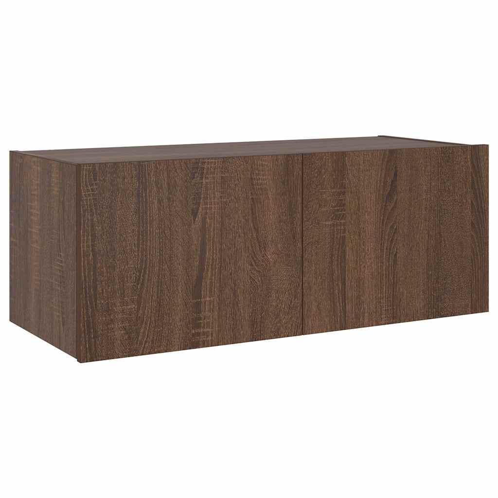 væghængt tv-bord med LED-lys 80x35x31 cm brun egetræsfarve