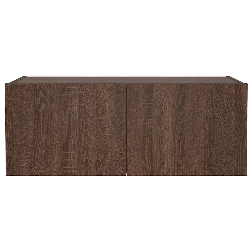 væghængt tv-bord med LED-lys 80x35x31 cm brun egetræsfarve