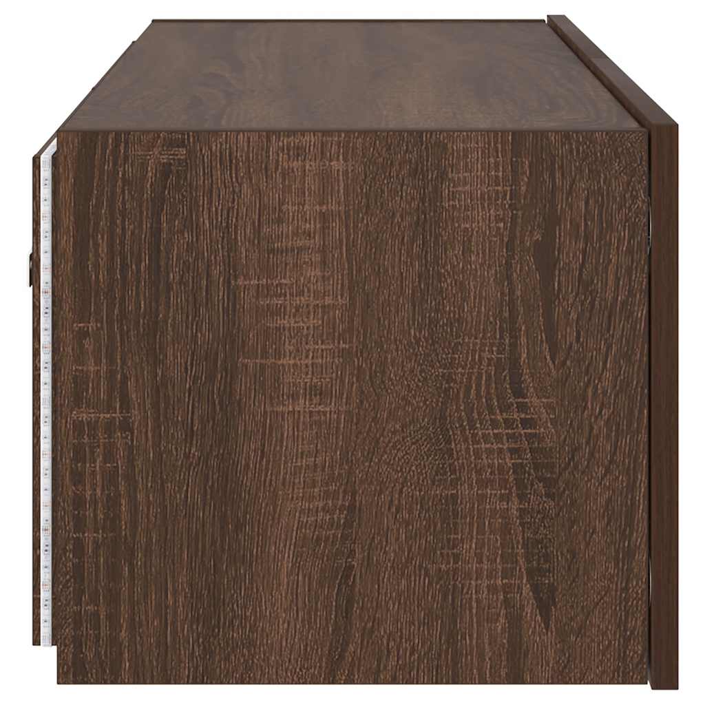 væghængt tv-bord med LED-lys 80x35x31 cm brun egetræsfarve