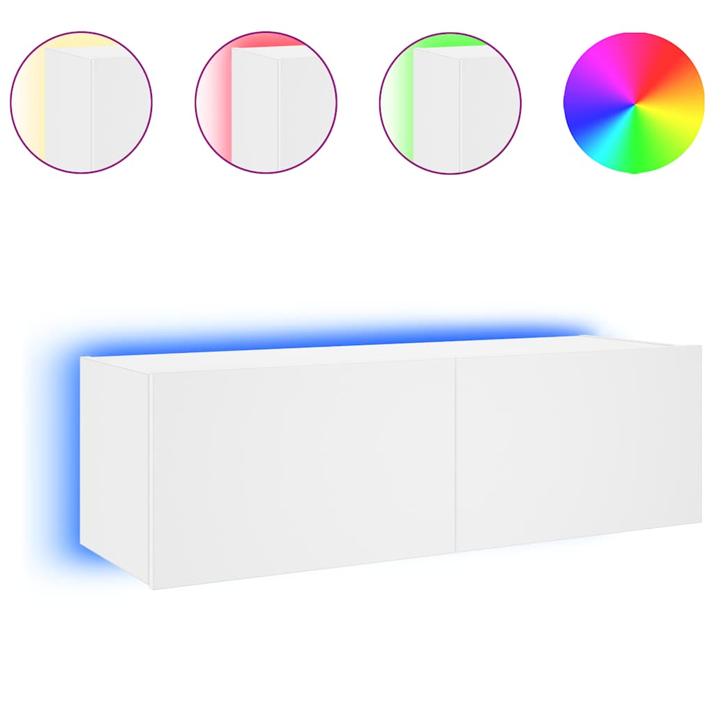 væghængt tv-bord med LED-lys 100x35x31 cm hvid