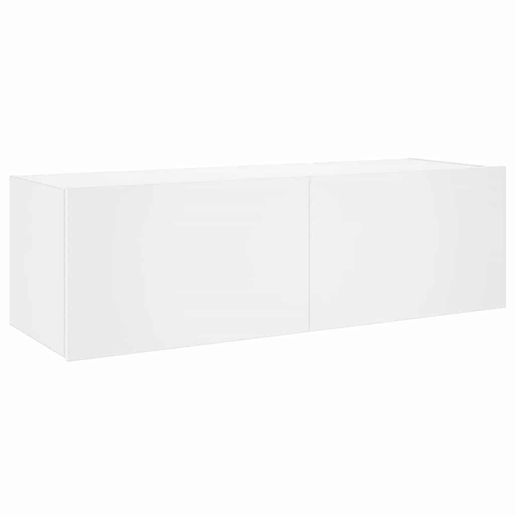 væghængt tv-bord med LED-lys 100x35x31 cm hvid