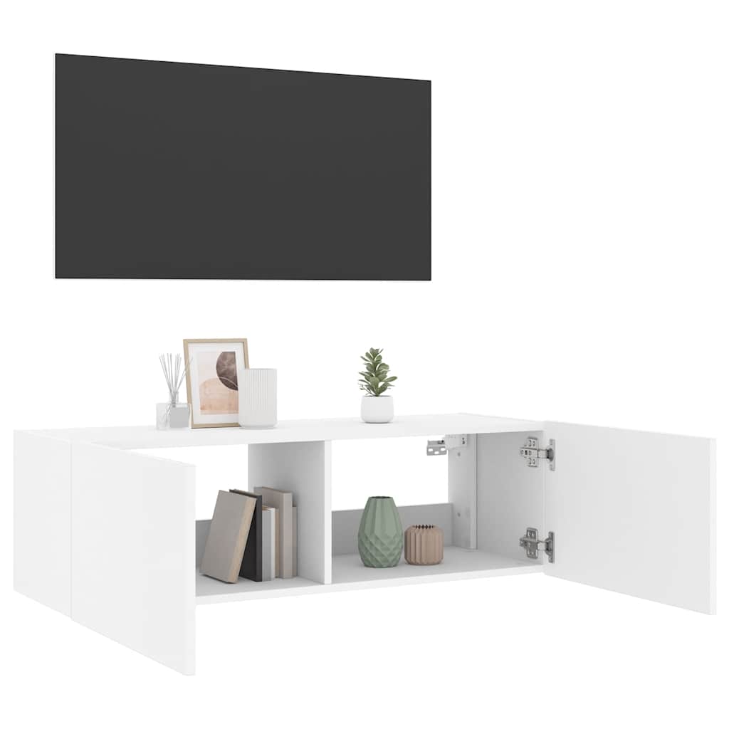 væghængt tv-bord med LED-lys 100x35x31 cm hvid