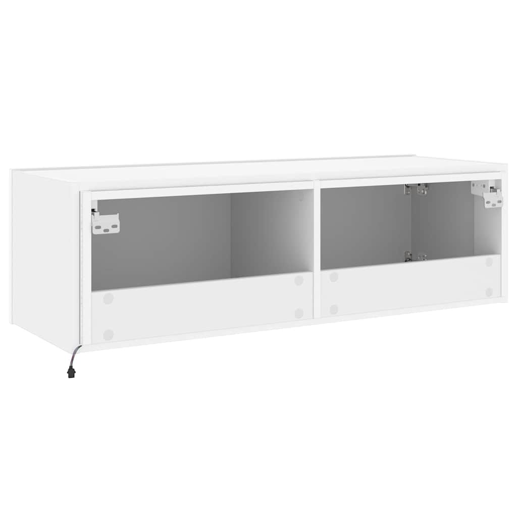 væghængt tv-bord med LED-lys 100x35x31 cm hvid