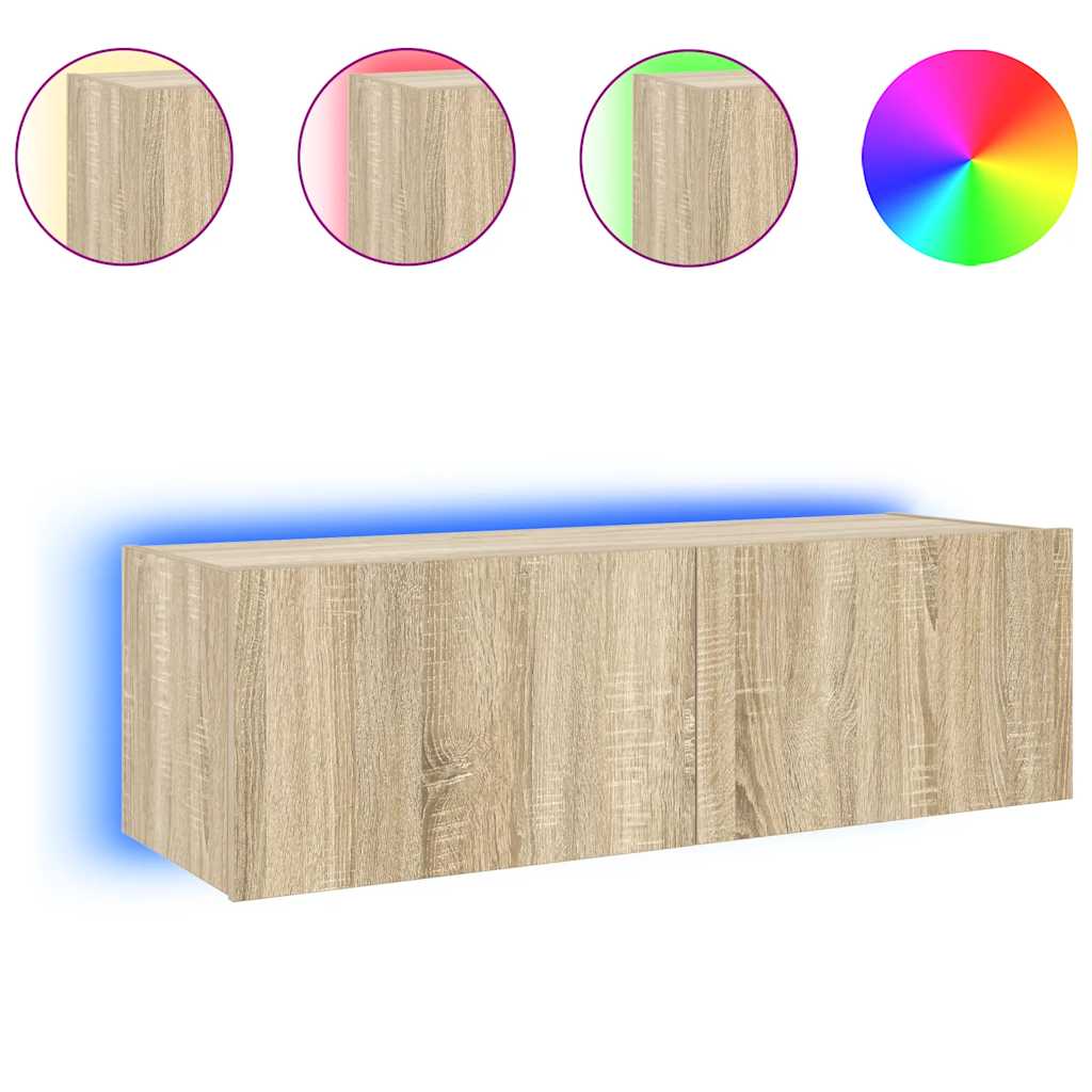 væghængt tv-bord med LED-lys 100x35x31 cmsonoma-eg