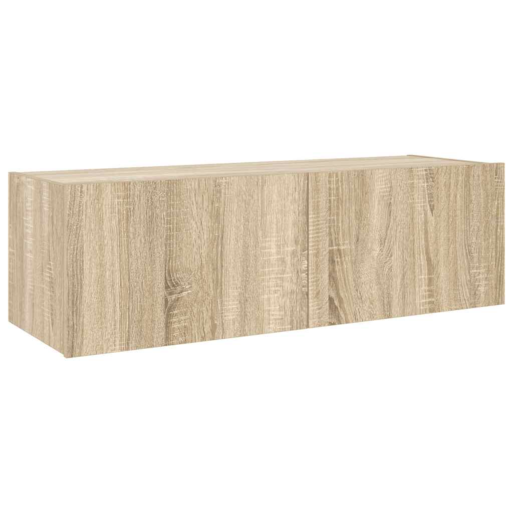 væghængt tv-bord med LED-lys 100x35x31 cmsonoma-eg