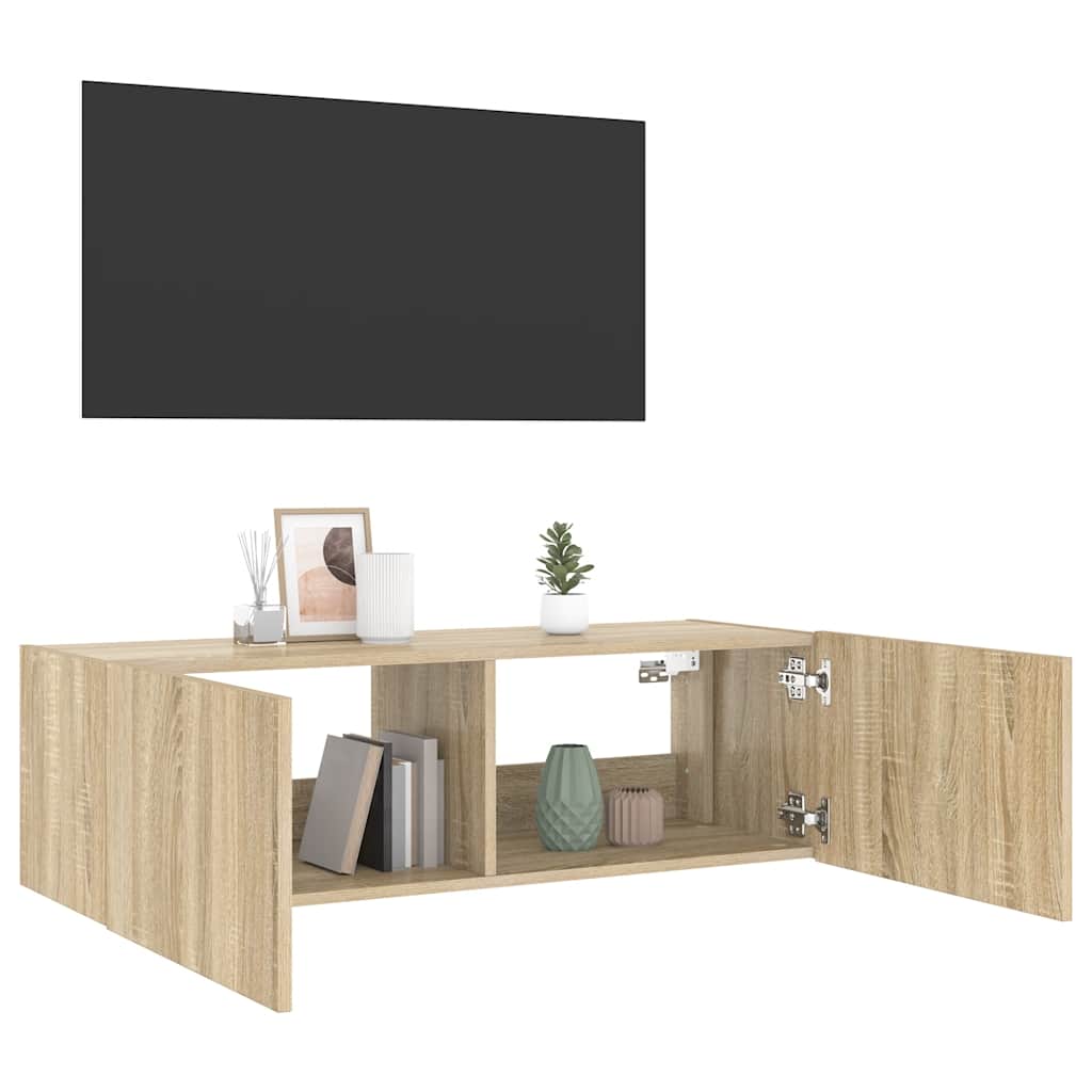 væghængt tv-bord med LED-lys 100x35x31 cmsonoma-eg