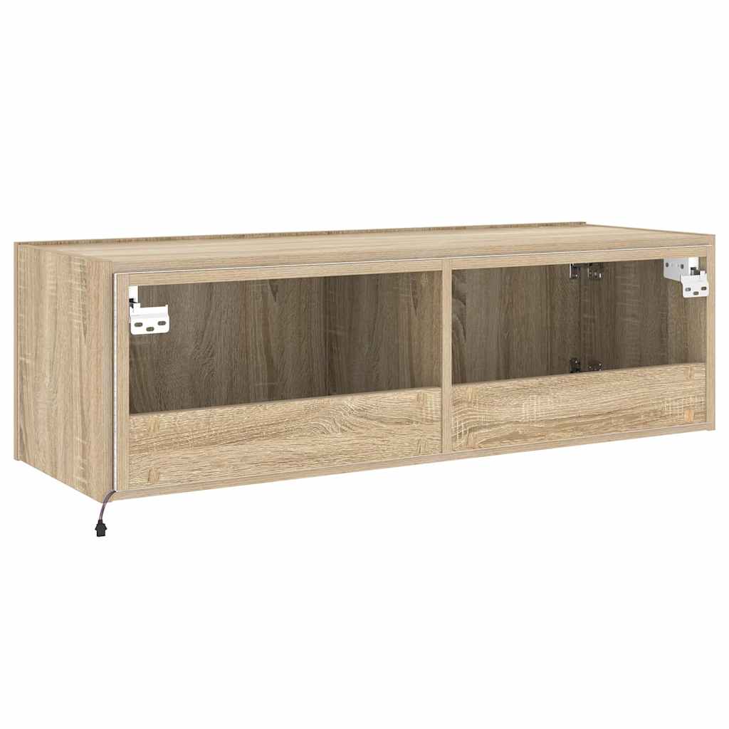 væghængt tv-bord med LED-lys 100x35x31 cmsonoma-eg
