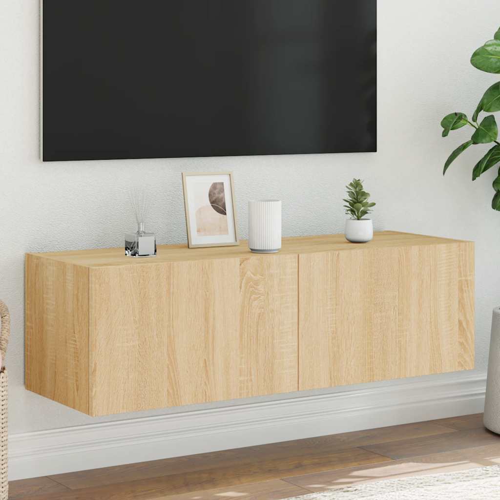 væghængt tv-bord med LED-lys 100x35x31 cmsonoma-eg