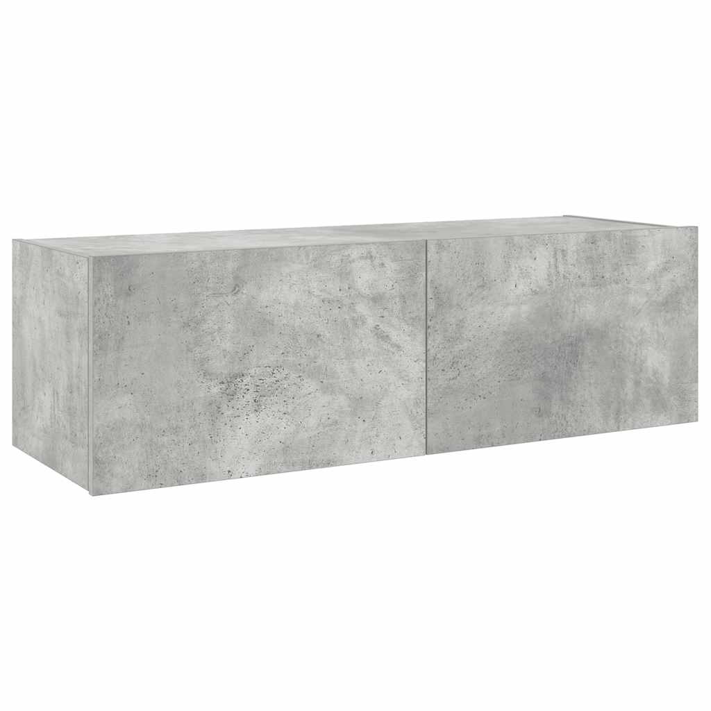 væghængt tv-bord med LED-lys 100x35x31 cm betongrå