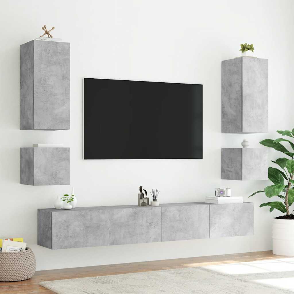 væghængt tv-bord med LED-lys 100x35x31 cm betongrå