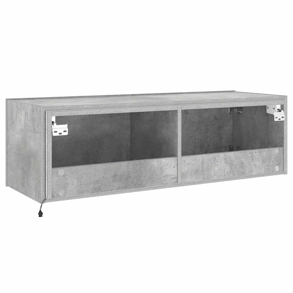 væghængt tv-bord med LED-lys 100x35x31 cm betongrå