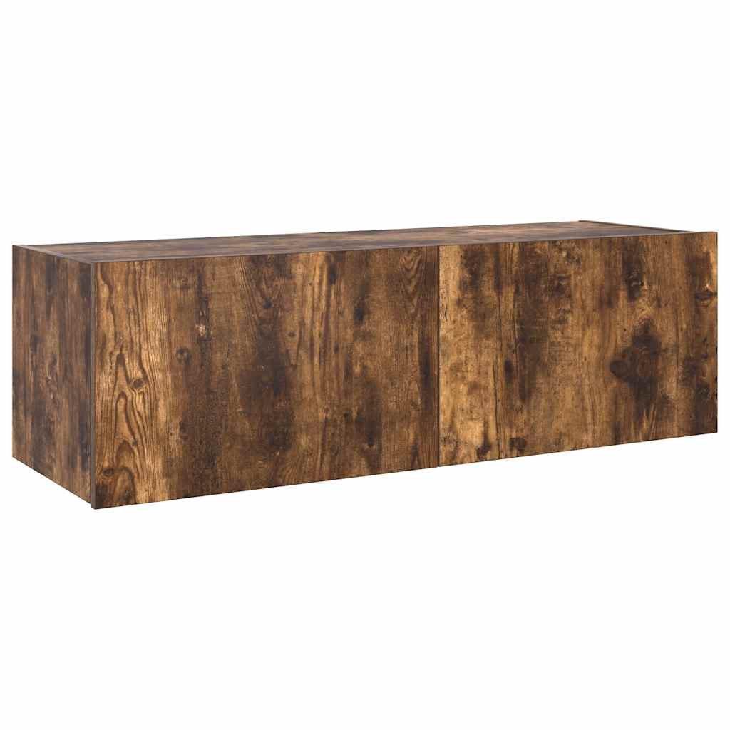 væghængt tv-bord med LED-lys 100x35x31 cm røget egetræsfarve
