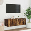 væghængt tv-bord med LED-lys 100x35x31 cm røget egetræsfarve