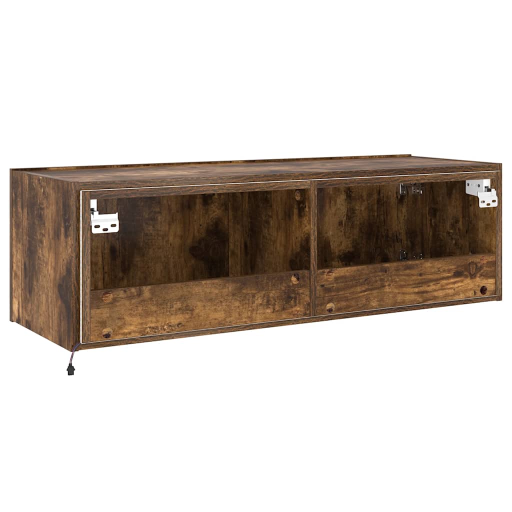 væghængt tv-bord med LED-lys 100x35x31 cm røget egetræsfarve