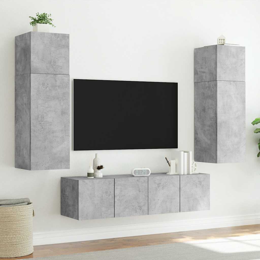 væghængt tv-bord med LED-lys 60x35x31 cm betongrå