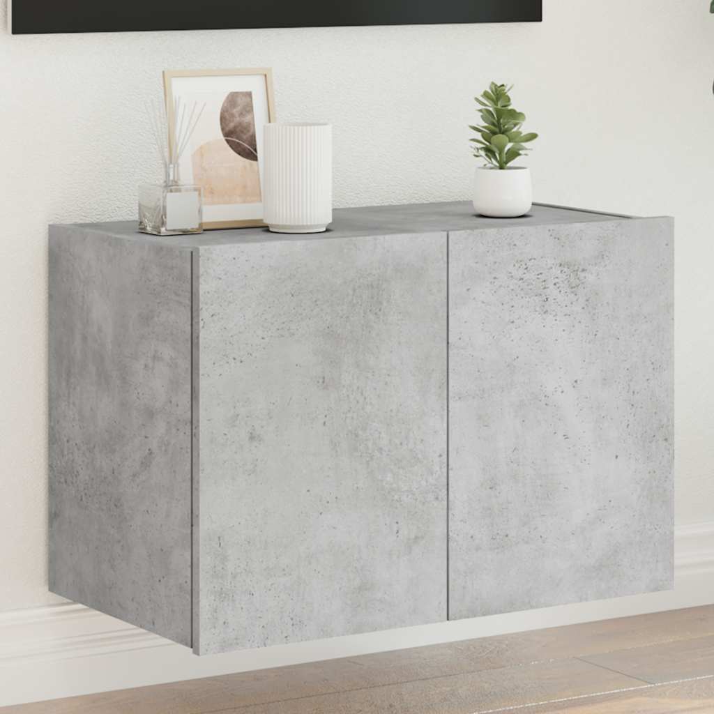 væghængt tv-bord med LED-lys 60x35x31 cm betongrå