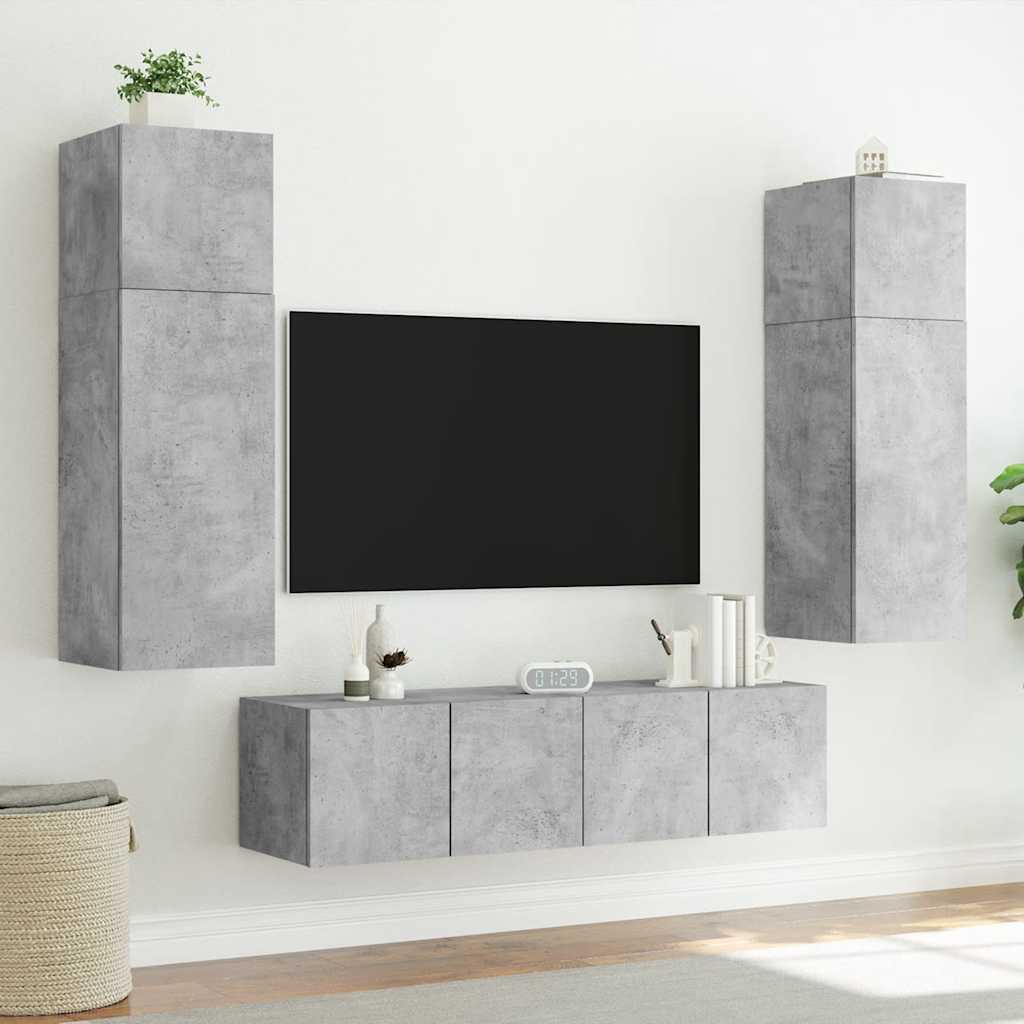 væghængte tv-borde 2 stk. med LED-lys 60x35x41 cm betongrå
