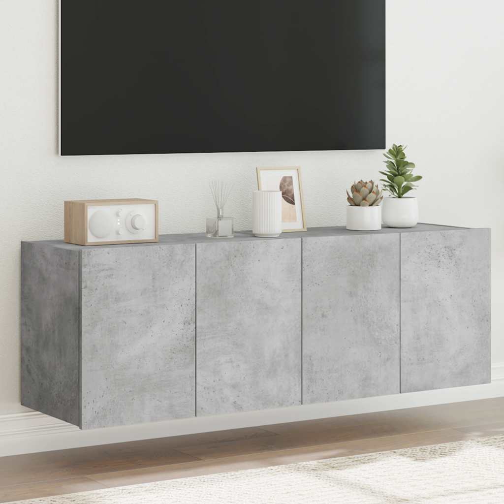 væghængte tv-borde 2 stk. med LED-lys 60x35x41 cm betongrå