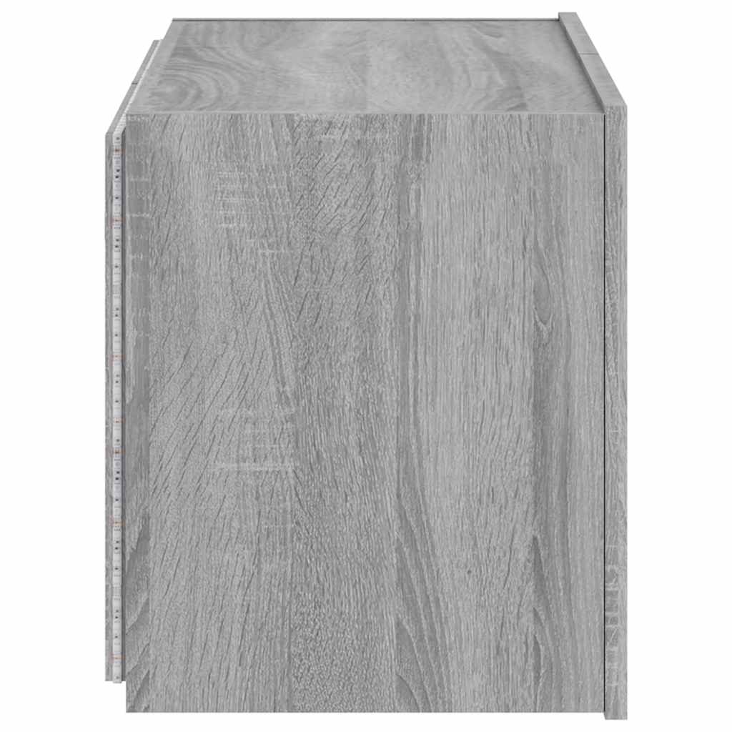 væghængt tv-bord m. LED-lys 60x35x41 cm grå sonoma-eg