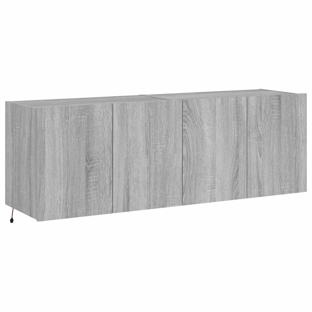 væghængte tv-borde 2 stk. med LED-lys 60x35x41 cm grå sonoma-eg