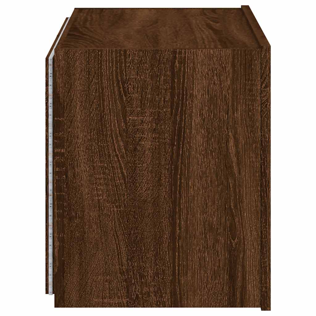 væghængt tv-bord med LED-lys 60x35x41 cm brun egetræsfarve