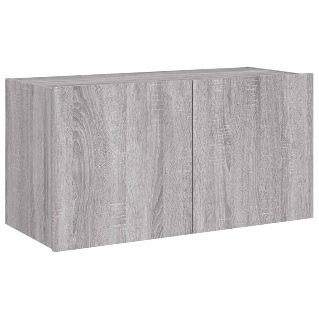 væghængt tv-bord m. LED-lys 80x35x41 cm grå sonoma-eg