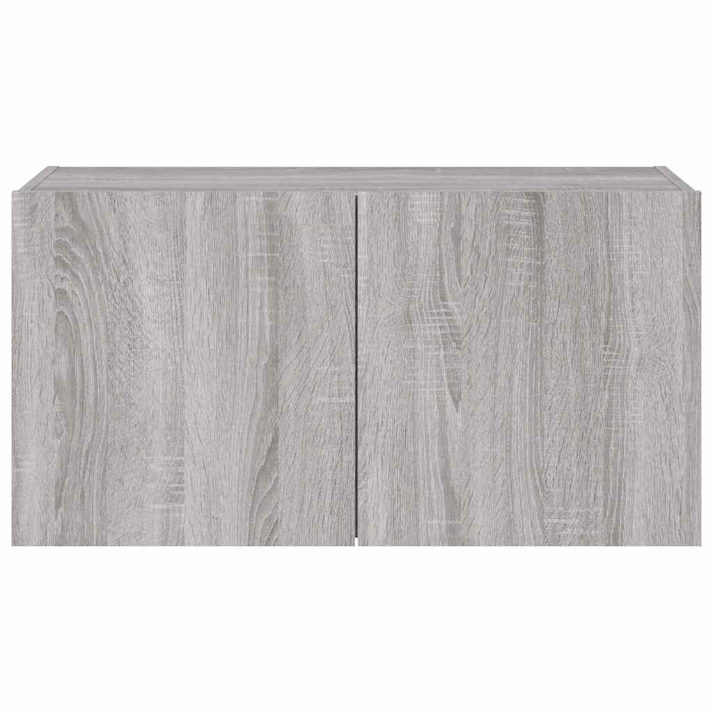 væghængt tv-bord m. LED-lys 80x35x41 cm grå sonoma-eg