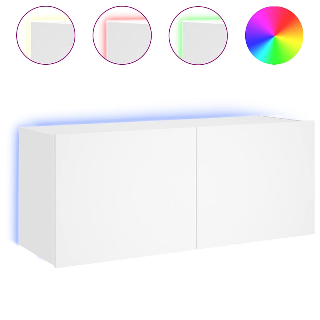 væghængt tv-bord med LED-lys 100x35x41 hvid