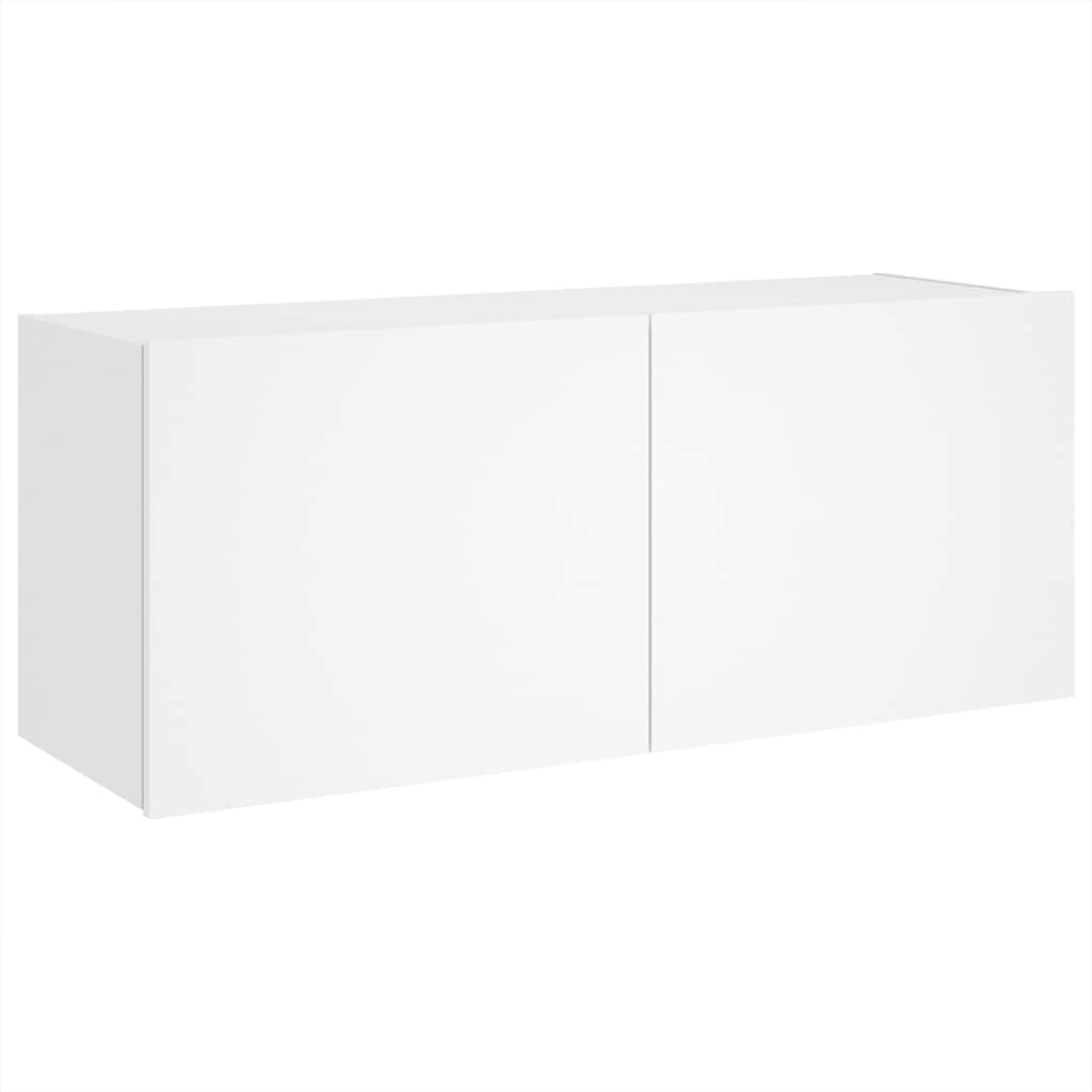 væghængt tv-bord med LED-lys 100x35x41 hvid